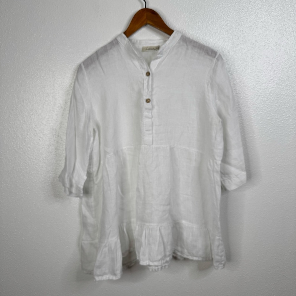 Logica Made‎ in Italy White Linen Blouse Size Medium